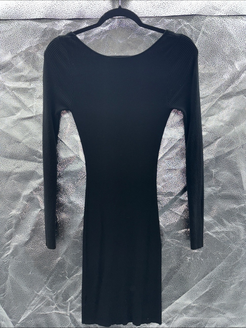 White Fox Boutique Black Ribbed Long-Sleeve Cutout Bodycon Dress - Picture 3 of 3